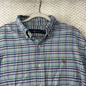 Ralph Lauren‎ Plaid Button Down Shirt Flesh Logo Long Sleeve Classic Fit L/G